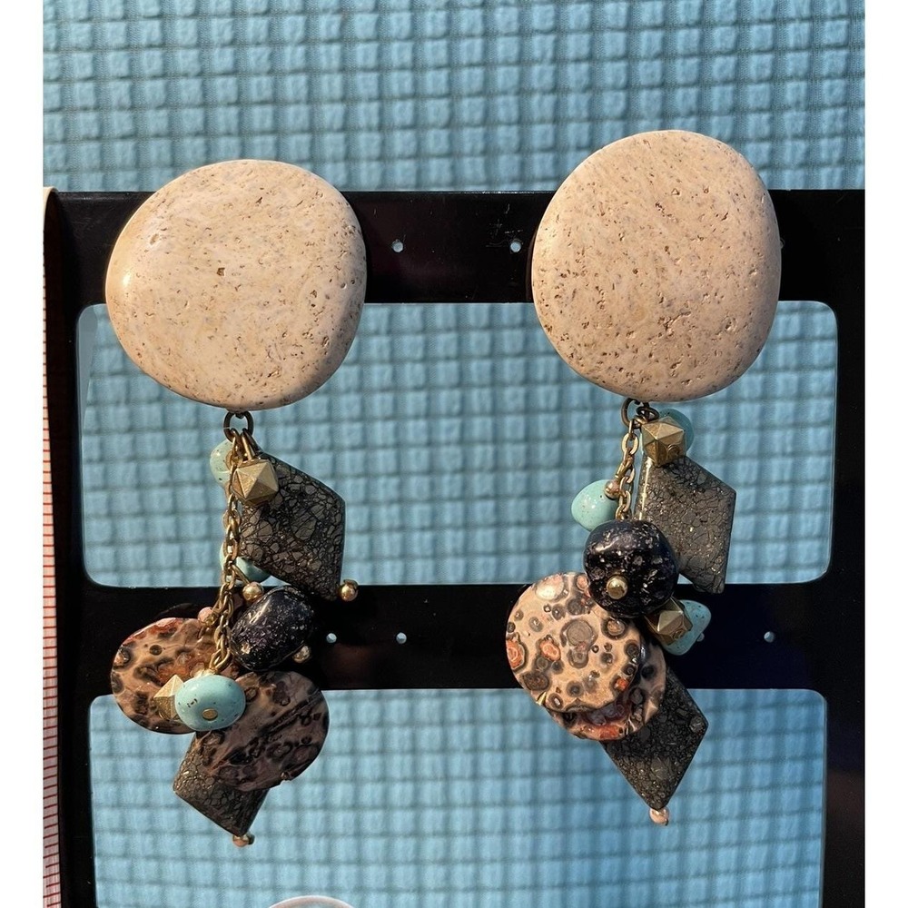 Vintage Beaded Gemstone Clip On Earrings
